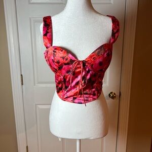 Fashion Nove Womens Size Small Maribelle Fuschia Floral Lace Up Corset Top NWT